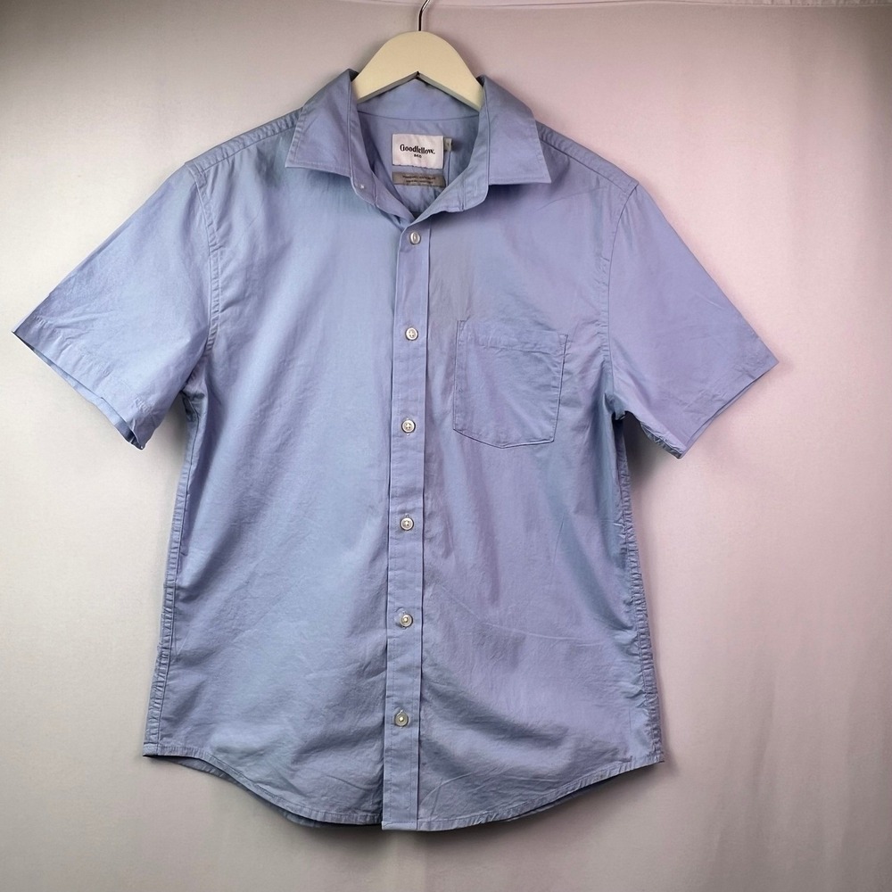 Goodfellow & Co Mens Short Sleeve Poplin Button Up Shirt Clean Blue XXL